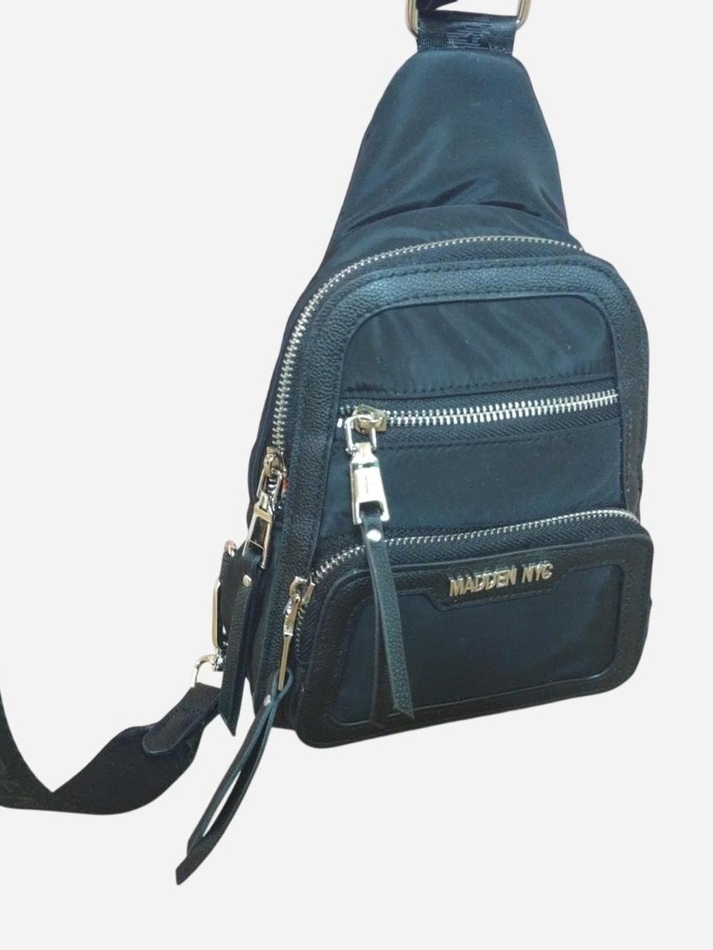 Madden NYC Black Mini Crossbody Sling Canvas Bag w Zippers - Picture 8 of 8